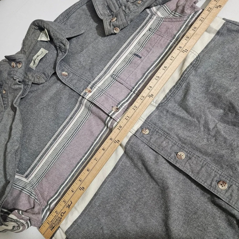 Eddie Bauer Mens Large Gray Striped Long Sleeve Cotton Button Down Shirt